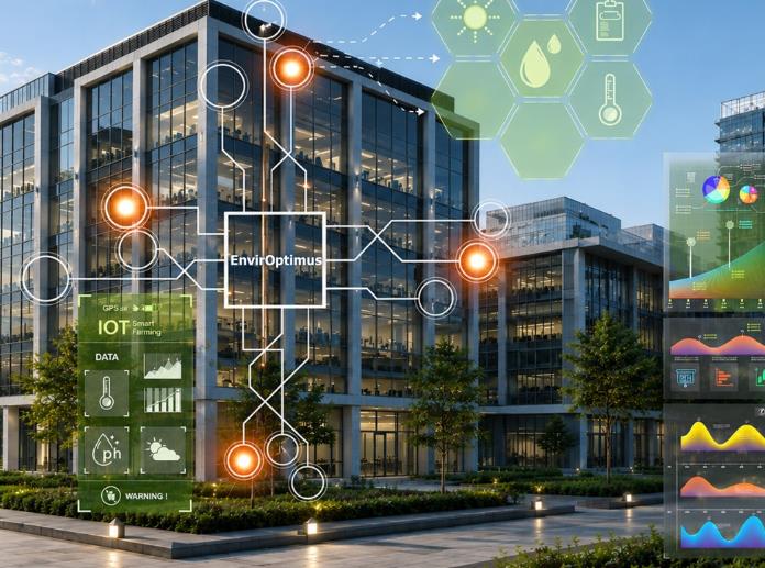 Commercial building with IoT sensors and EnvirOptimus data dashboards
